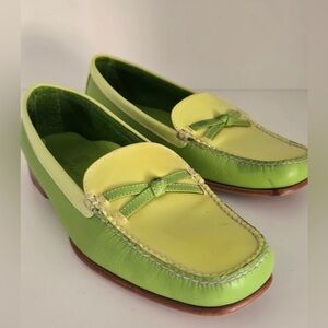 Cole Haan Lime & Soft Yellow Leather Bow Loafers | Size 7 | Color Block